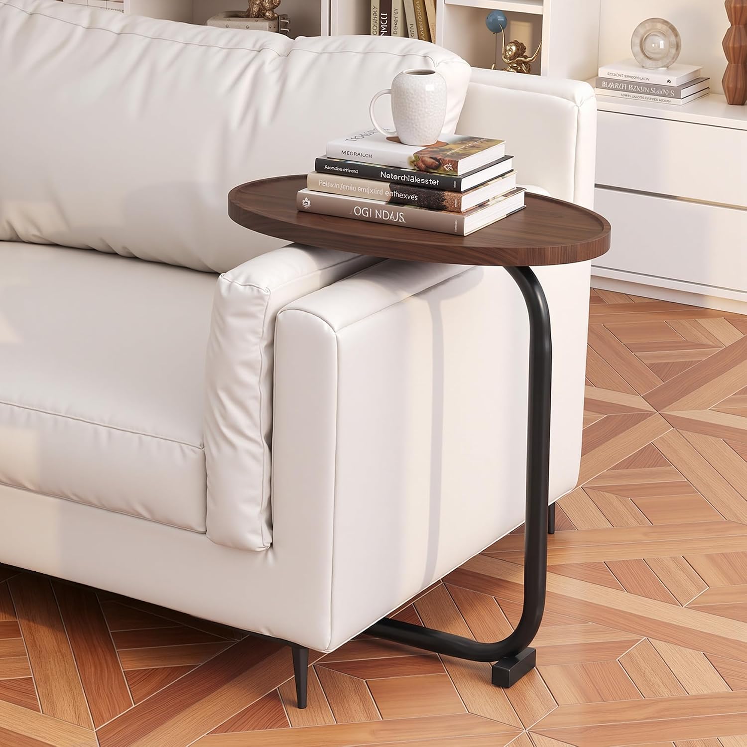 Detalle de VECELO C-Shaped Side Table, Walnut