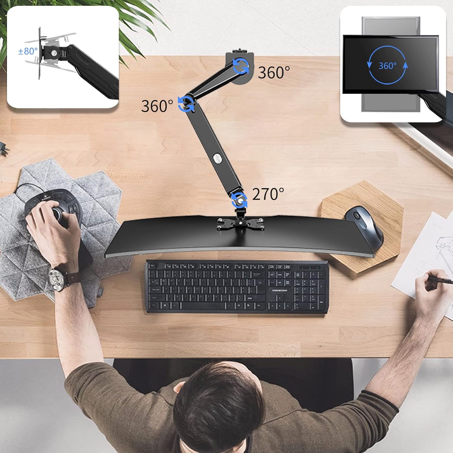 Detalle de Pholiten UK monitorarm met gasveer voor 13-27 inch, 360° draaibaar