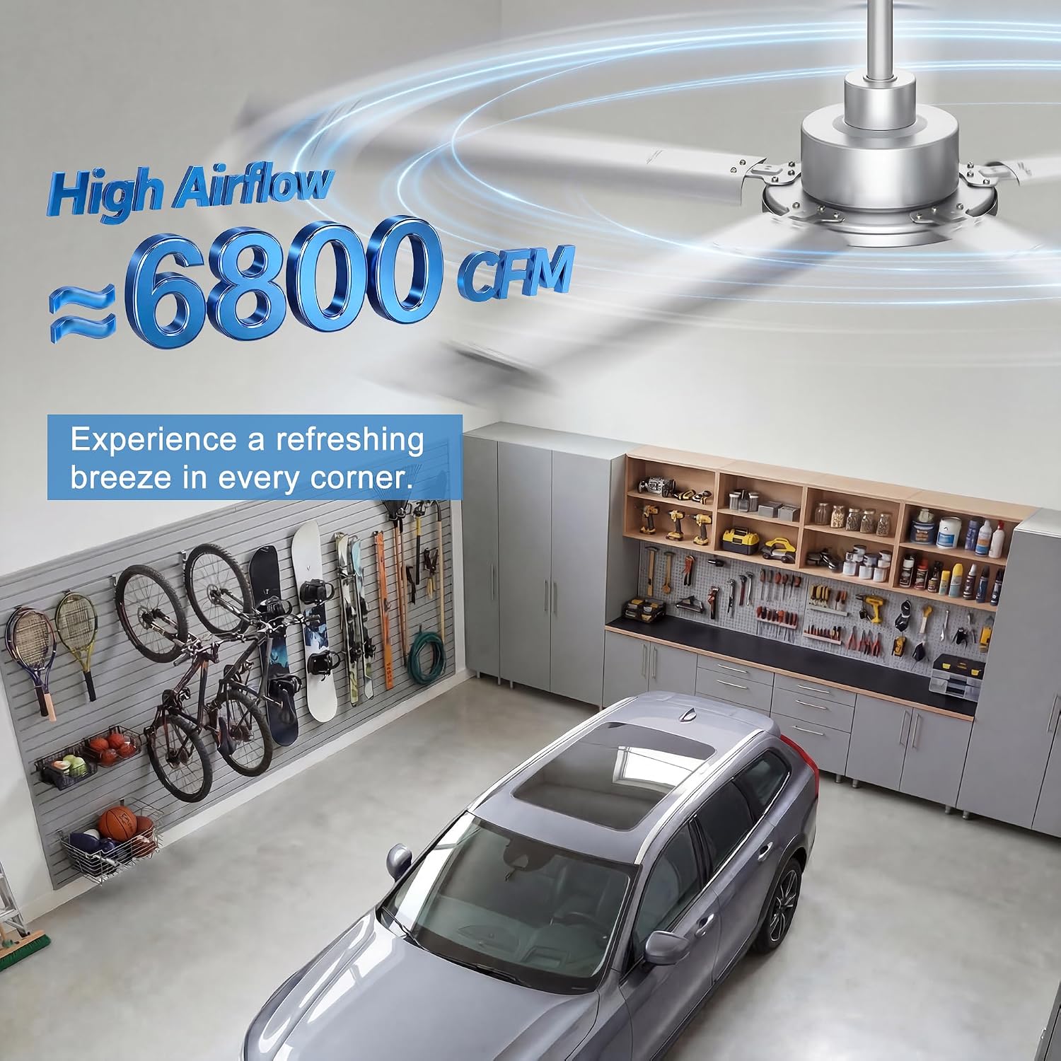 Detalle de Ohniyou GLX121 60-Inch Industrial Ceiling Fan, No Light, Silver