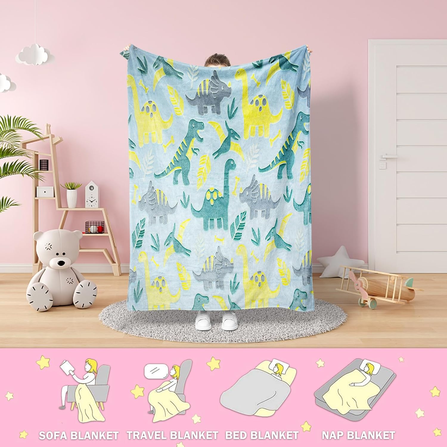 Thumbnail 5 de HZVRTN Kuscheldecke Kinder – Einhorn/Dinosaurier/Weltraum, leuchtet im Dunkeln, 130x150 cm