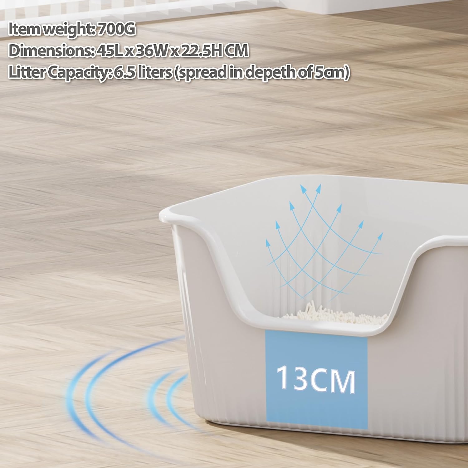Detalle 2 de Vealind Cat Litter Tray High Sided with Side Entry (2 Pack) with Scoop – Deep, Anti-splash kitten litter box