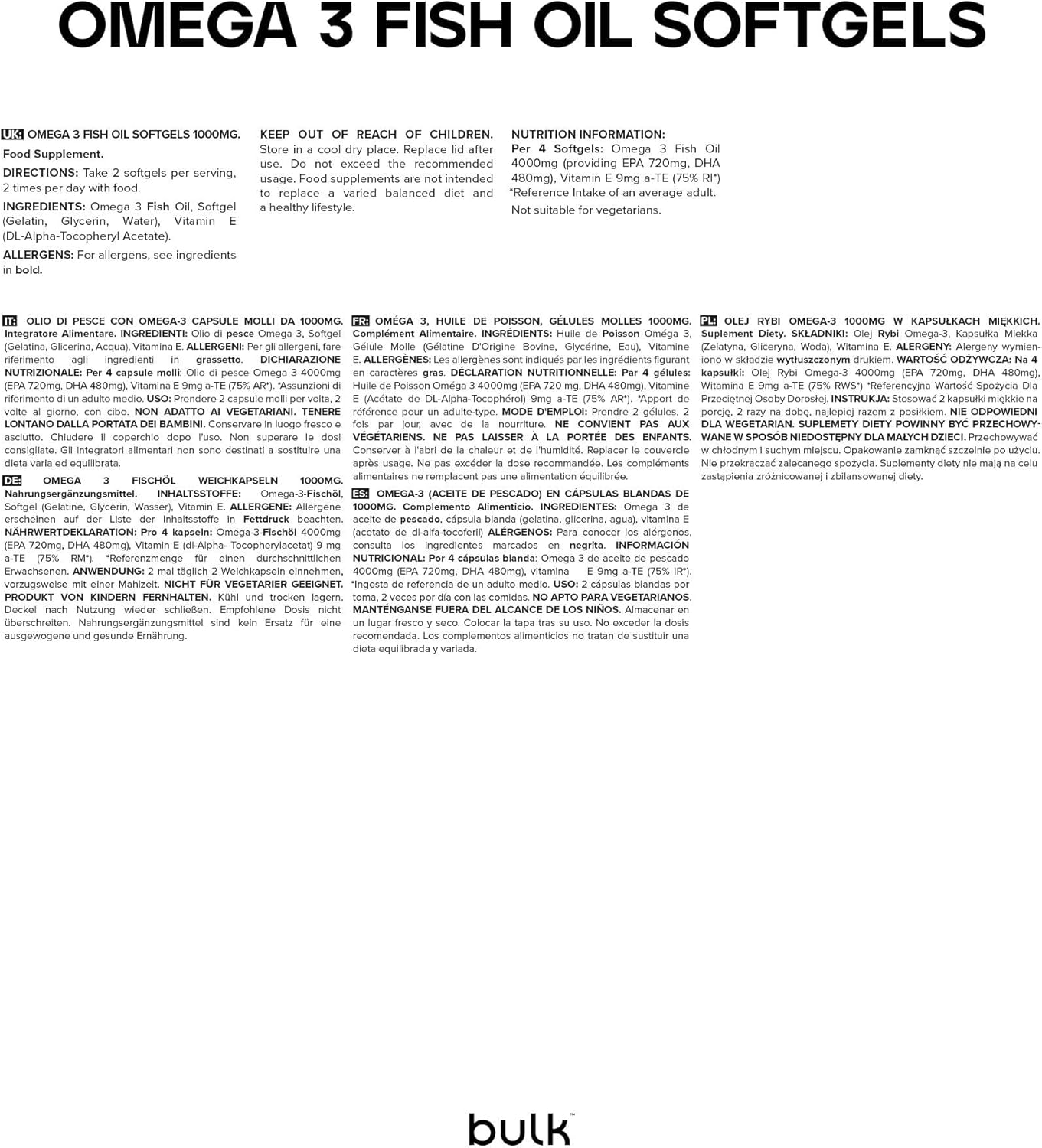 Detalle de Bulk Gélules d'huile de poisson oméga 3 1000 mg – 90 gélules, emballage variable