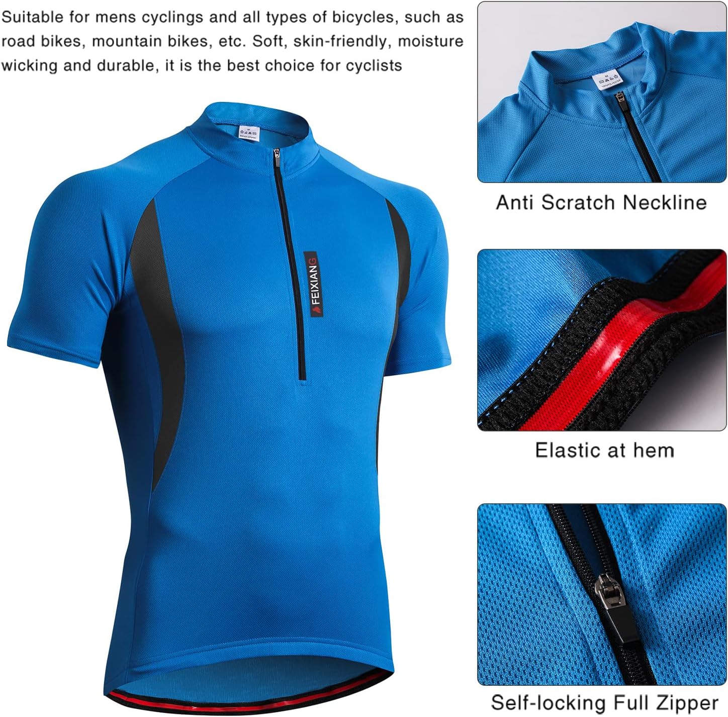 Detalle de MEETWEE magliette ciclismo uomo con zip e 3 tasche per MTB, strada e commuting