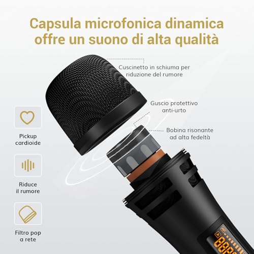 Detalle 2 de TONOR TW350 Microfono Wireless Dinamico: sistema professionale per karaoke e eventi, 60 m