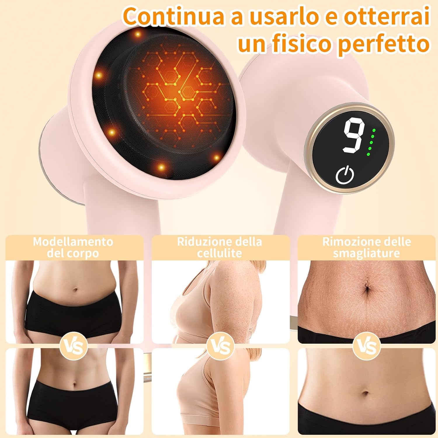 Detalle 2 de Massaggiatore elettrico anti-cellulite senza fili 9 velocità rosa 💆♀