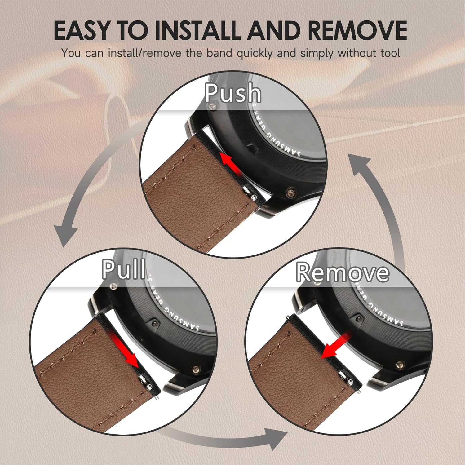 Thumbnail 5 de Tuocal 22-mm Lederarmband (Echtleder) für Samsung Galaxy Watch 3 / Gear S3 / Huawei Watch GT 3 – Schnellverschluss, Schwarz