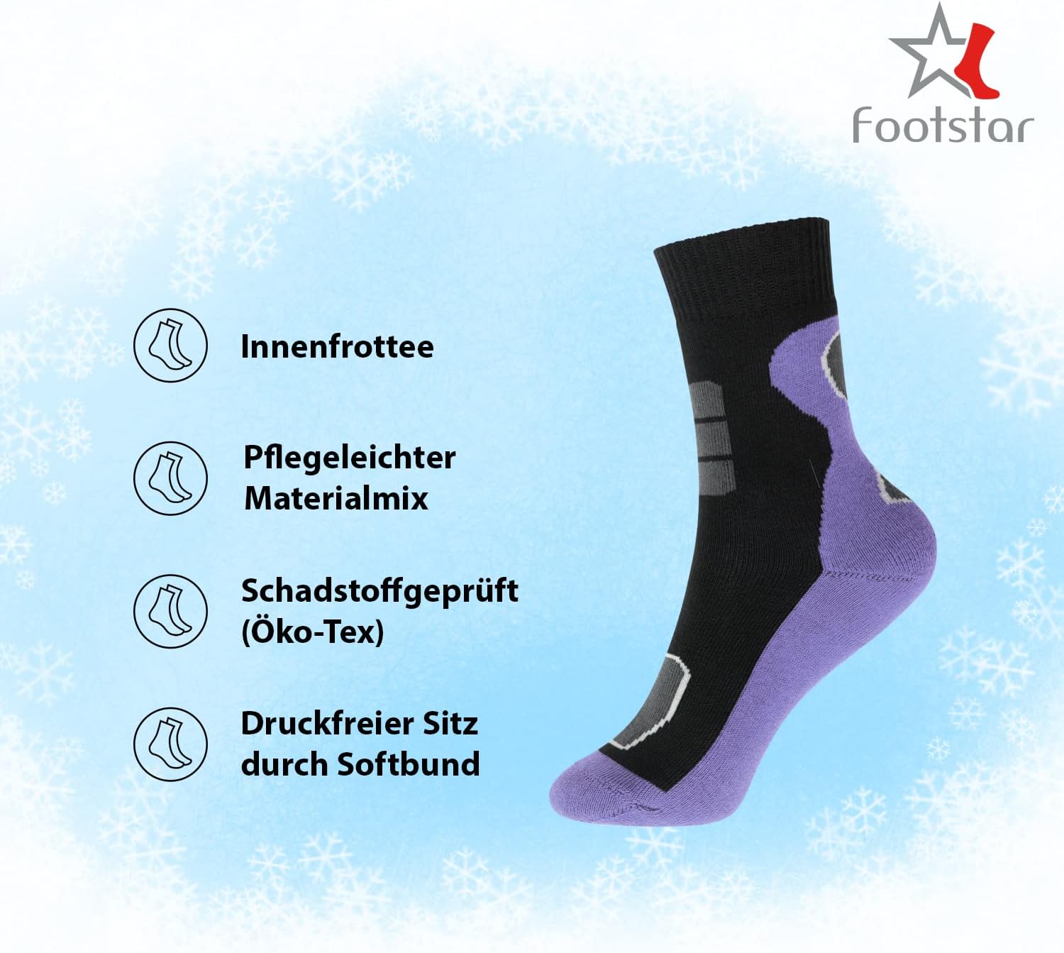 Detalle de Footstar Children's Thermal Socks, 6 Pairs, Full-Terry Winter Socks