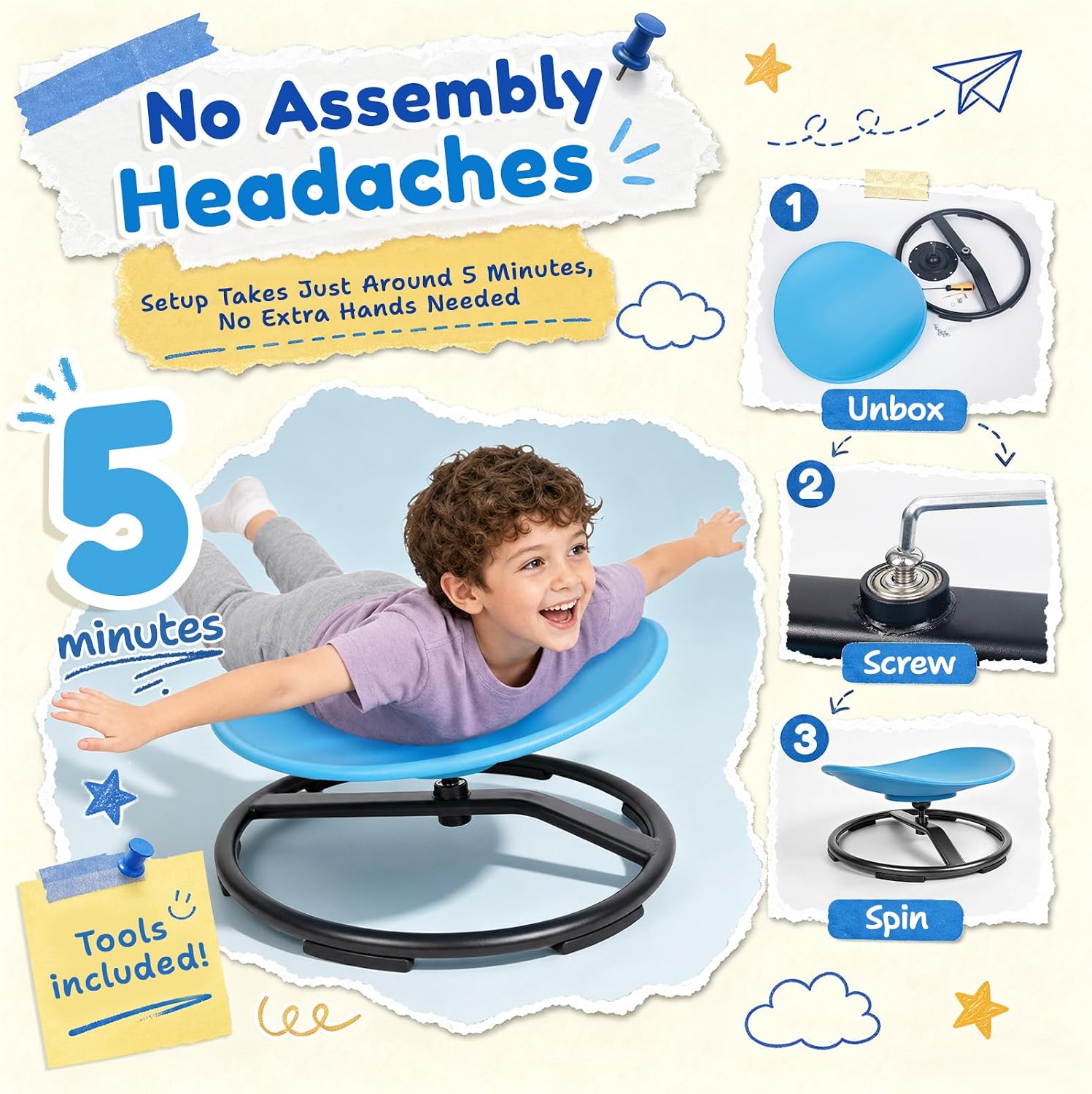 Detalle 2 de Pterying LY-8303 Sensory Spinning Chair, 360° Swivel, Azure Polypropylene