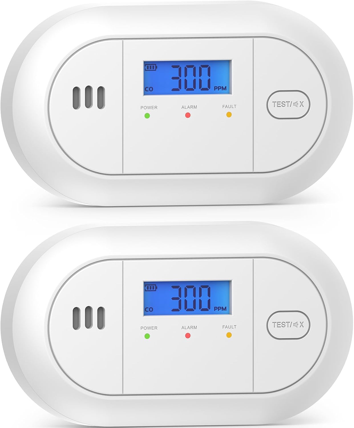 Detalle de FUMIXTEX Carbon Monoxide Detector with LCD Display (2-Pack) – 10-Year Sensor Life, Replaceable Battery