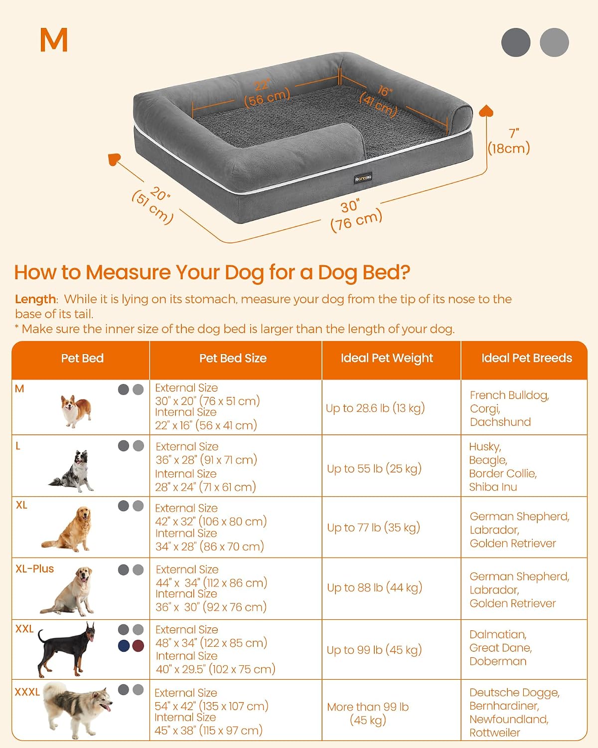 Thumbnail 4 de Feandrea Orthopedic Dog Bed 76 x 51 x 18 cm