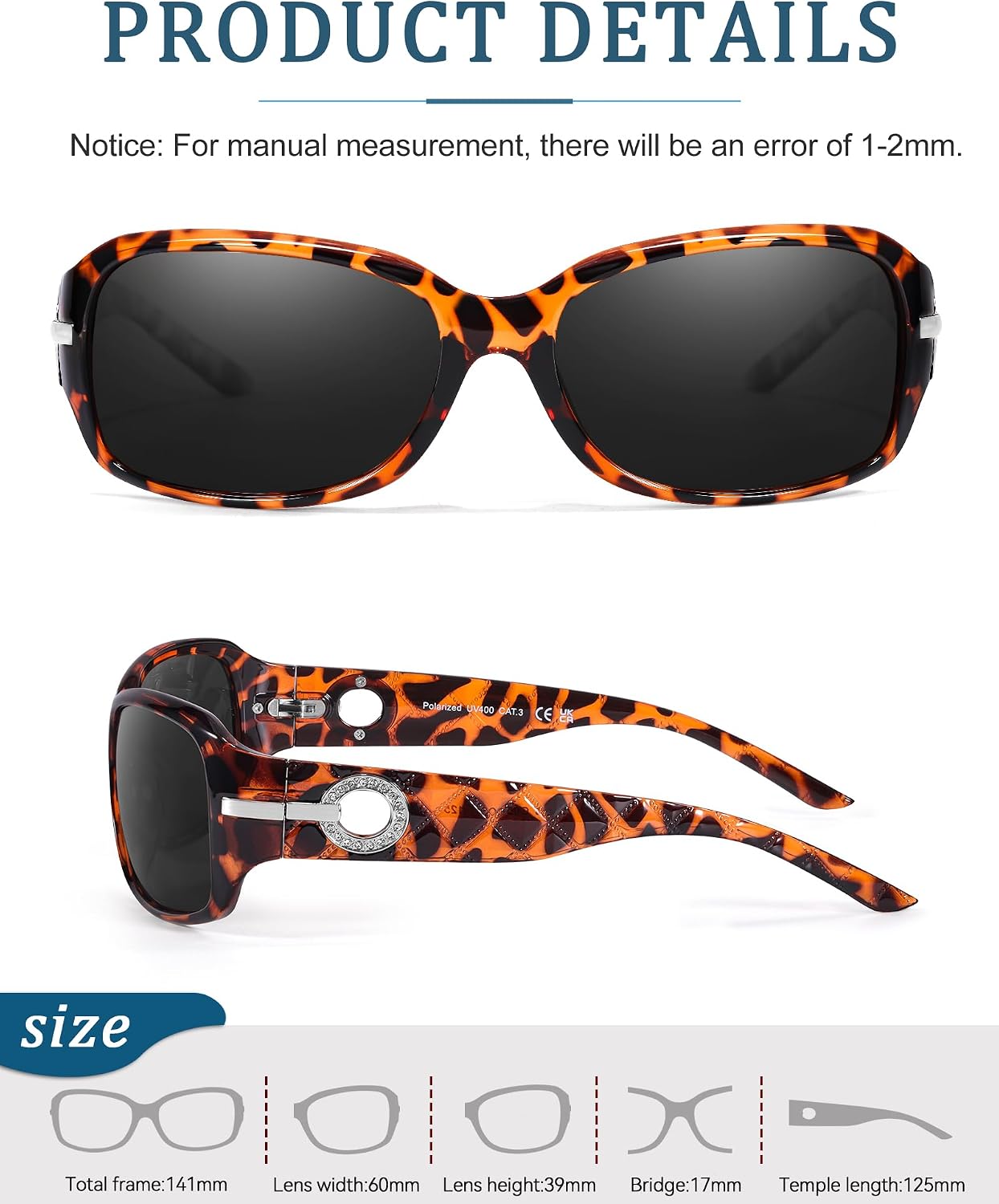 Detalle de LVIOE Retro Polarized Sunglasses for Women with Crystal Rhinestones – UV400 Wraparound Shades