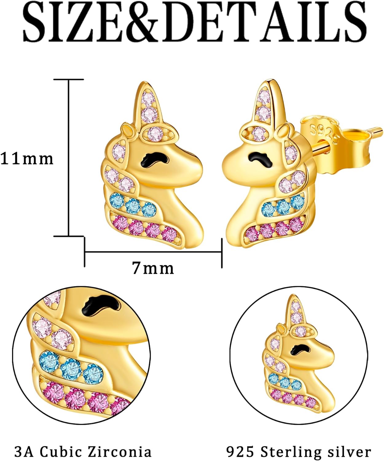 Detalle 2 de J.MUEN 925 Sterling Silber Ohrstecker mit Zirkonia – hypoallergen, Nickelfrei für Mädchen & Damen