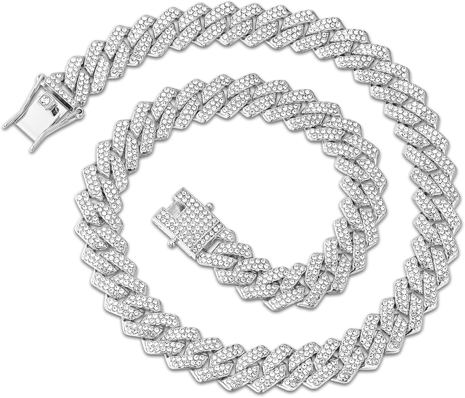 Detalle de Esmoly Hip Hop collana uomo Argento/14K oro Iced Out in catena cubana 14 mm