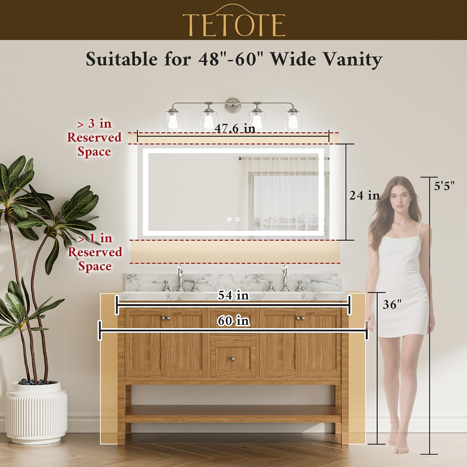Thumbnail 6 de TETOTE 48" x 24" LED Bathroom Mirror with Front and Backlighting