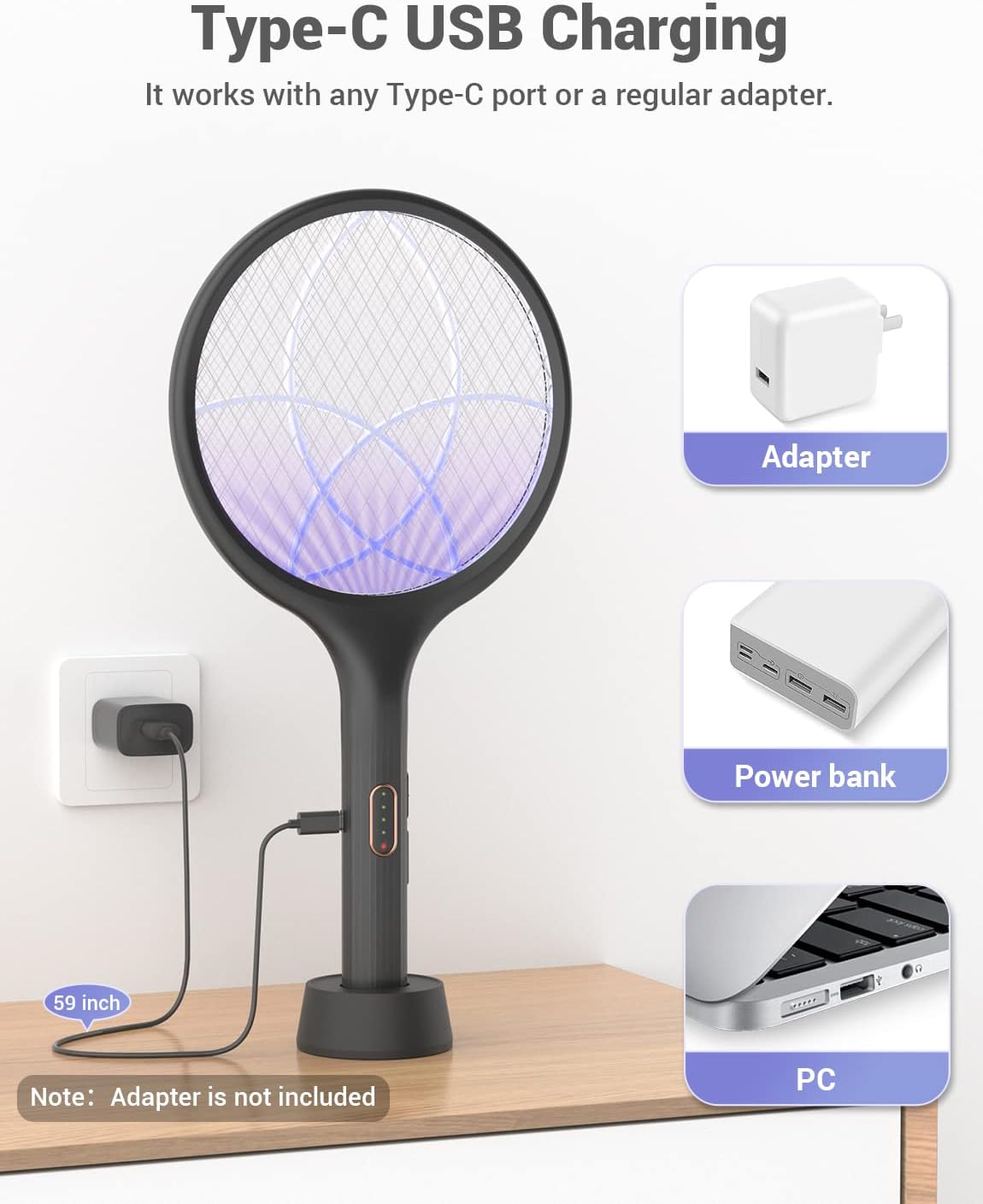 Detalle de YISSVIC Electric Fly Swatter 4000V Bug Zapper Racket Dual Mode (1, Black)
