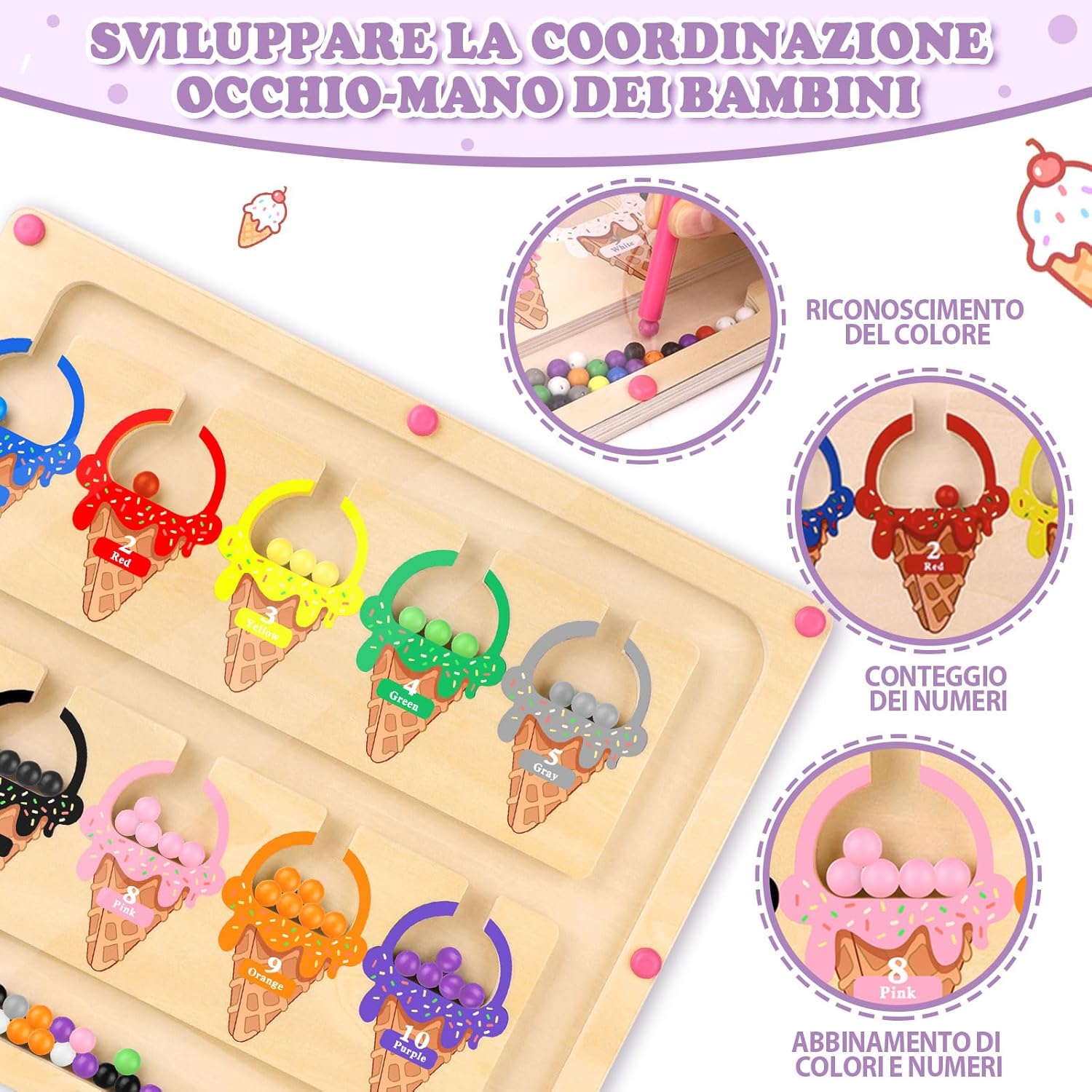 Detalle de Giochi Bambina 3–4 anni – Labirinto Magnetico Montessori di Colori e Numeri (1–10)