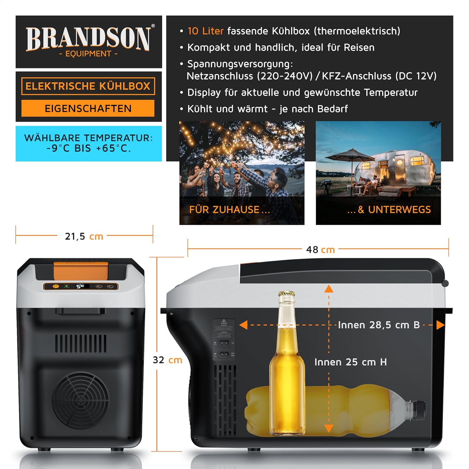 Thumbnail 2 de Brandson Kühlbox elektrisch 10L – flexibel nutzbar, kühlt und wärmt