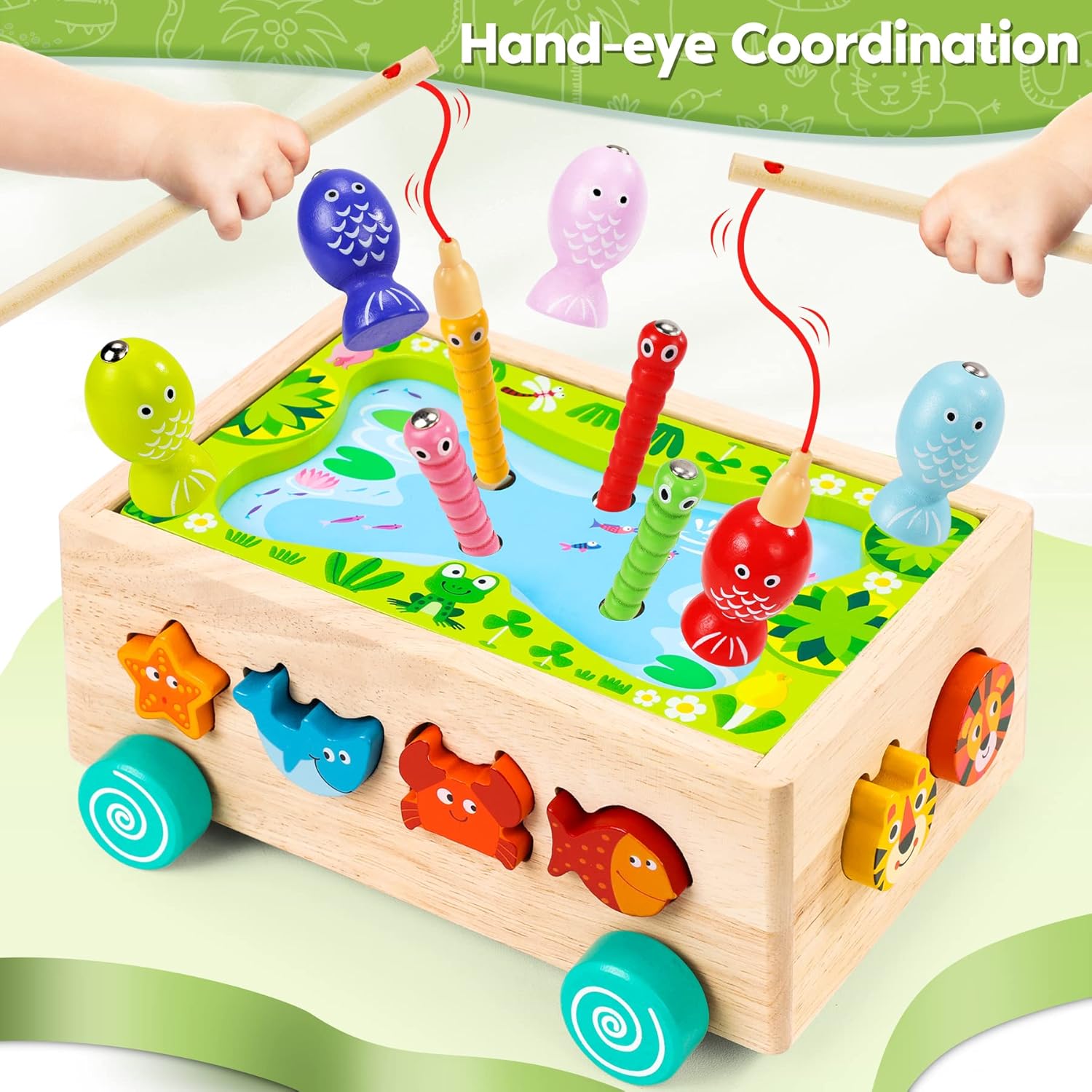 Detalle de Montessori Wooden 6‑in‑1 Learning Toy 🎣