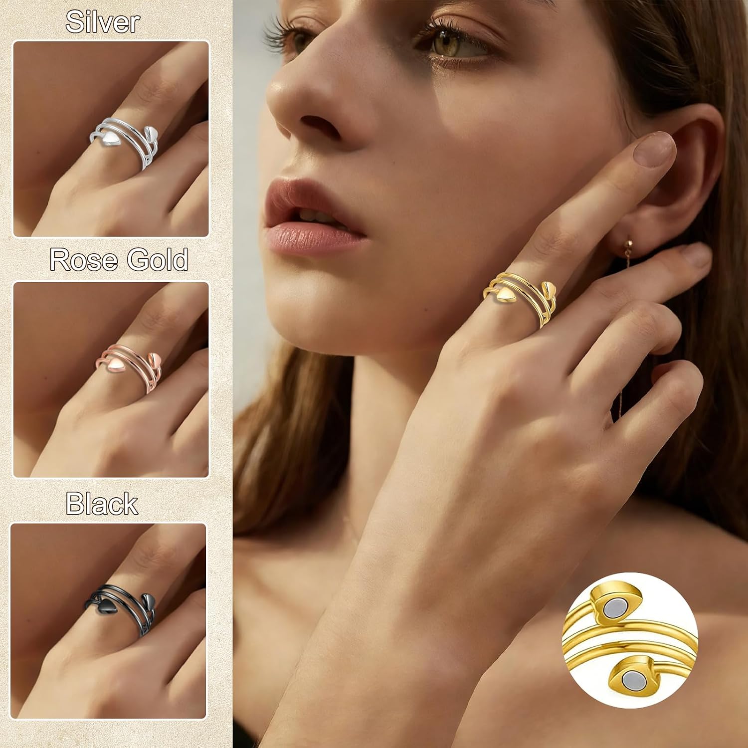 Detalle 2 de Zecimi Magnetring Silber: Anti-Stress- und Vital-Ring mit verstellbarer Öffnung