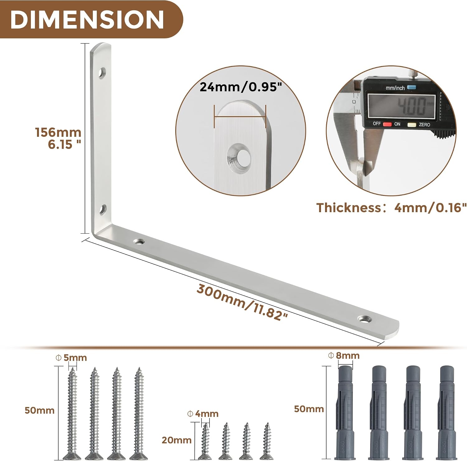 Thumbnail 1 de Sayayo 4mm Shelf Bracket Corner Brace Joint Angle Bracket – Stainless Steel, 300x156mm (2 Pack) EJ5230-2P