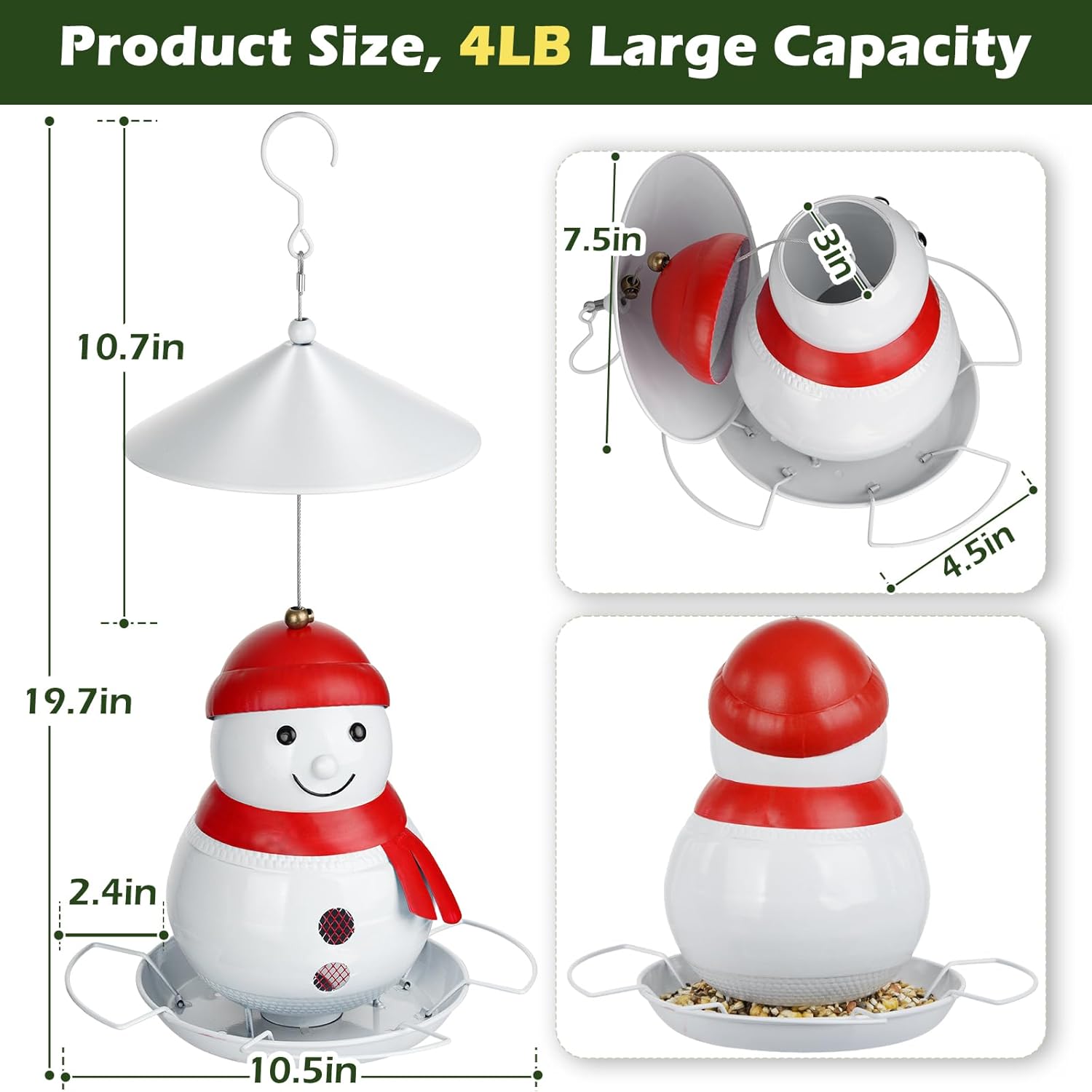 Thumbnail 1 de Bird Feeder for Outdoors: Snowman Metal Seed Feeder for Small Birds