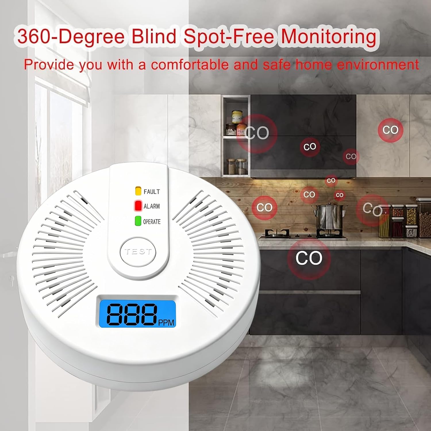 Detalle de Mini Carbon Monoxide Detector with LCD Display (2-pack) – Battery Powered CO Alarm for Home and Car