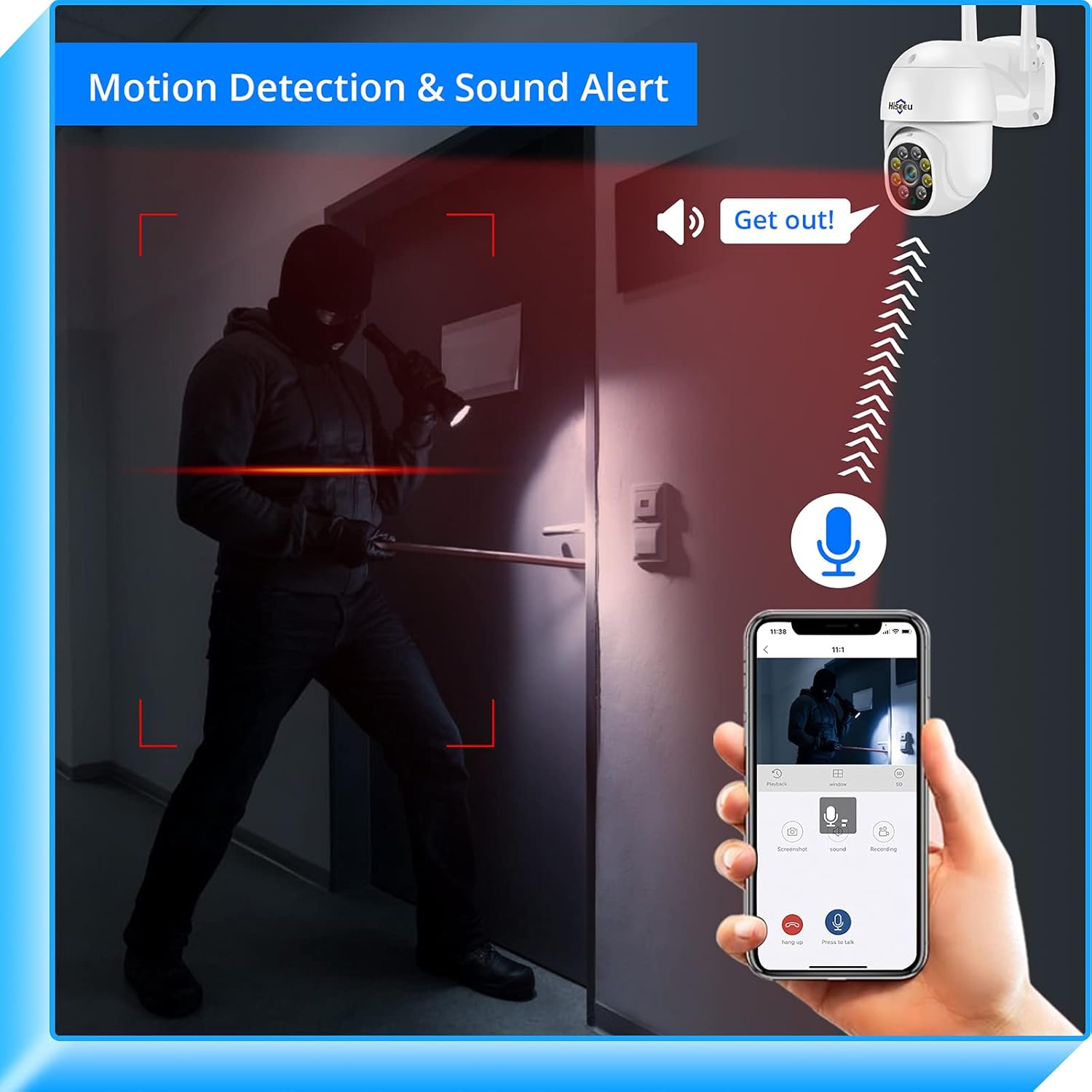 Detalle 2 de Hiseeu 5MP 360° PTZ WiFi Esterno: sorveglianza avanzata con visione notturna a colori e rilevamento umano