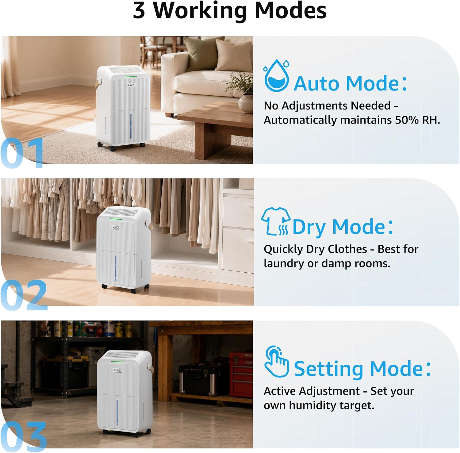 Thumbnail 5 de KNKA PD22SC-12 Dehumidifier, 34 Pints/Day, 2,500 Sq. Ft., Drain Hose
