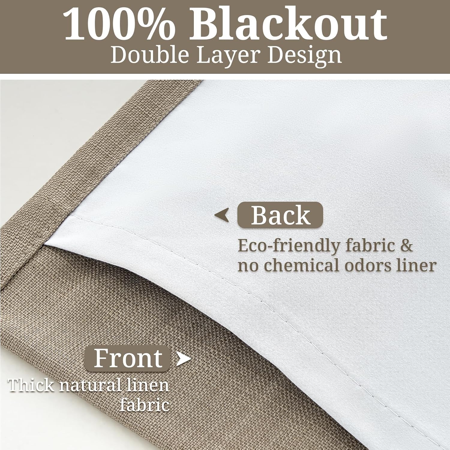 Detalle de LuxuNap 102-Inch Blackout Curtains, Linen Blend, Pinch-Pleated, 2 Panels