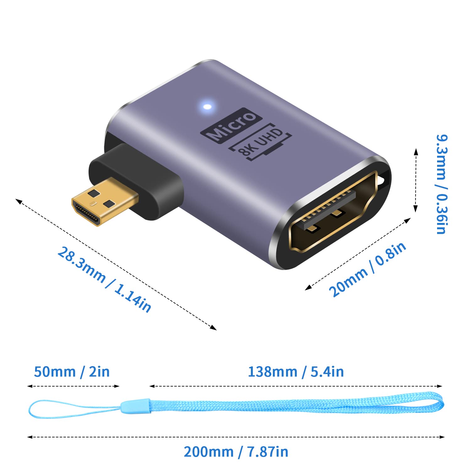 Thumbnail 6 de Duttek 8k Micro HDMI to HDMI Adapter (2-Pack) – Micro HDMI Male to HDMI Female Extension, Left Angle