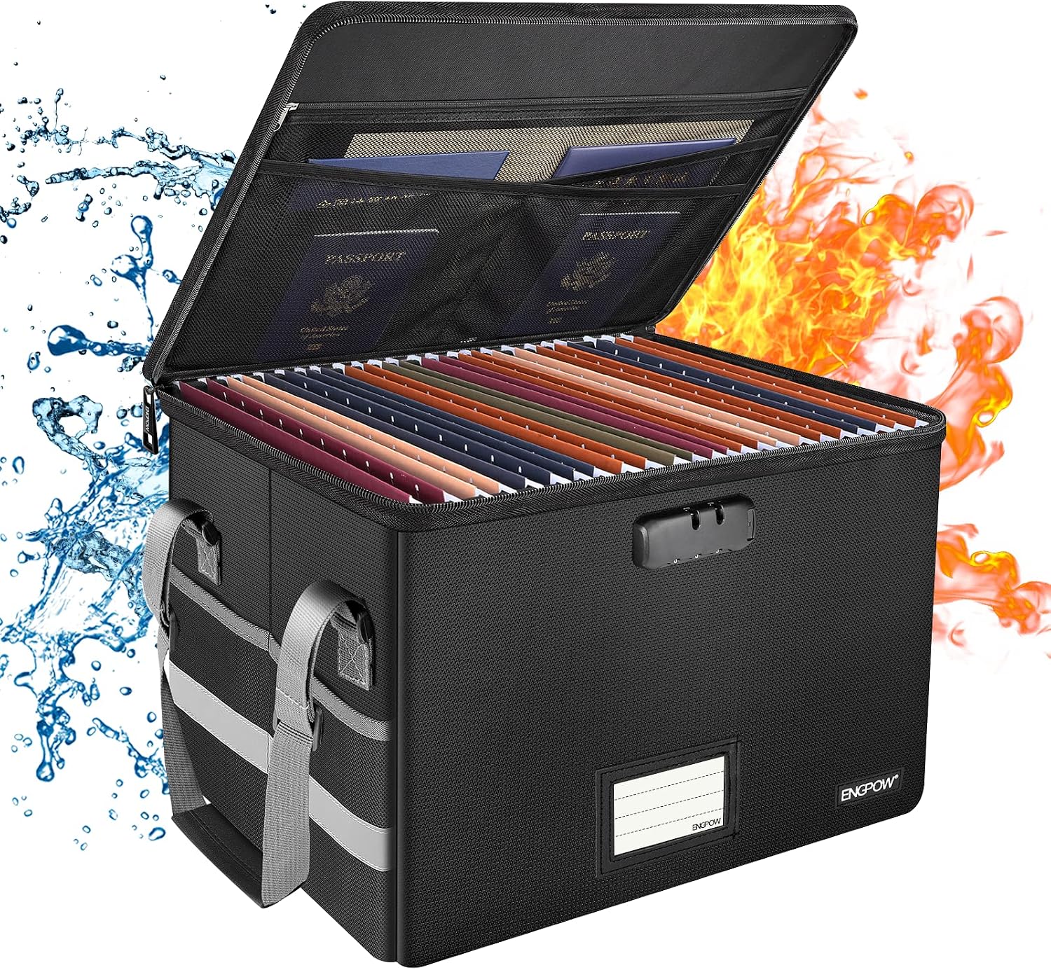 Detalle de ENGPOW EG015 Fireproof File Box with Combination Lock, Collapsible and Water-Resistant