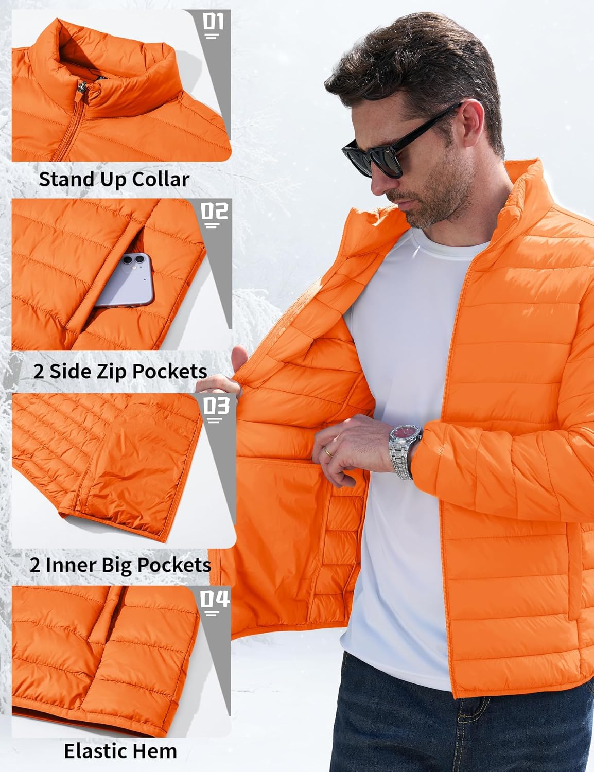 Detalle 2 de MAGCOMSEN Men's Puffer Jacket, Lightweight Waterproof Windproof Insulated Coat