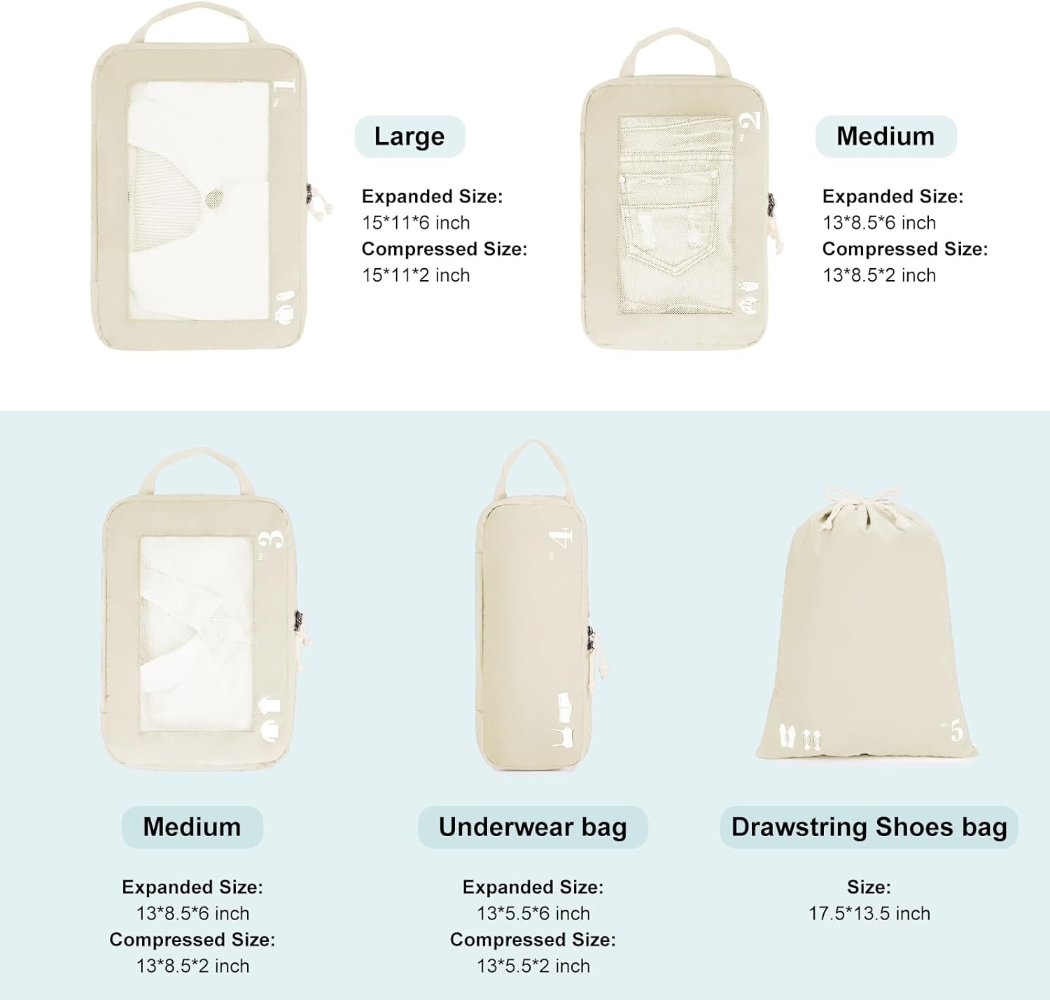 Thumbnail 1 de ECOHUB set organizer valigia 5 pezzi con compressione e scomparti (beige)