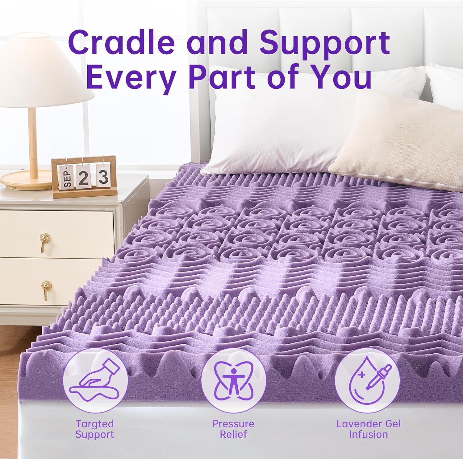 Thumbnail 1 de MUXHOMO 3 Inch 7-Zone Queen Mattress Topper (Lavender Cooling Gel Memory Foam)