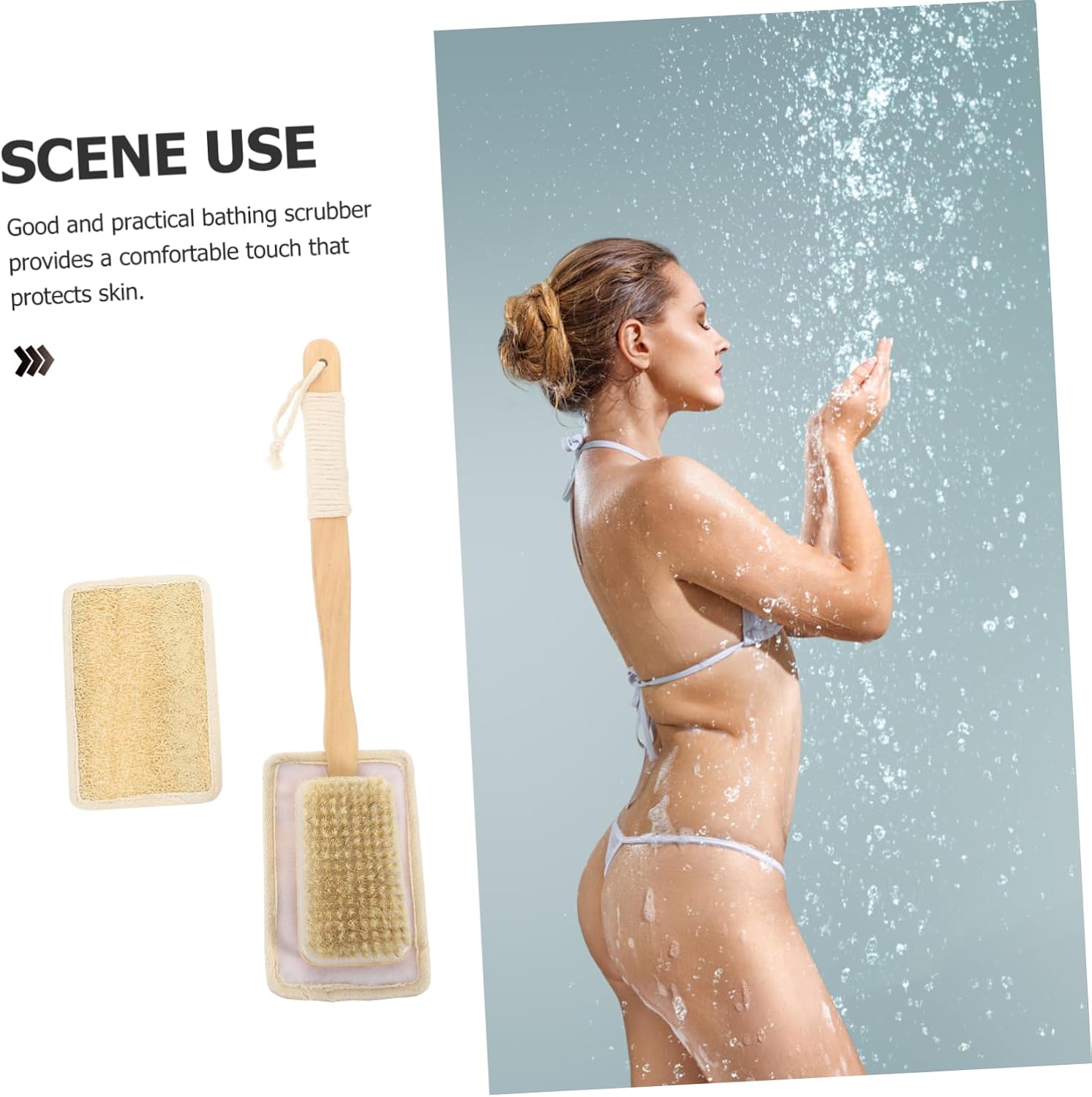Thumbnail 6 de SOPOTUTU Long Handle Loofah Back Scrubber – 16.93 inch Bath Brush with Replacement Pad