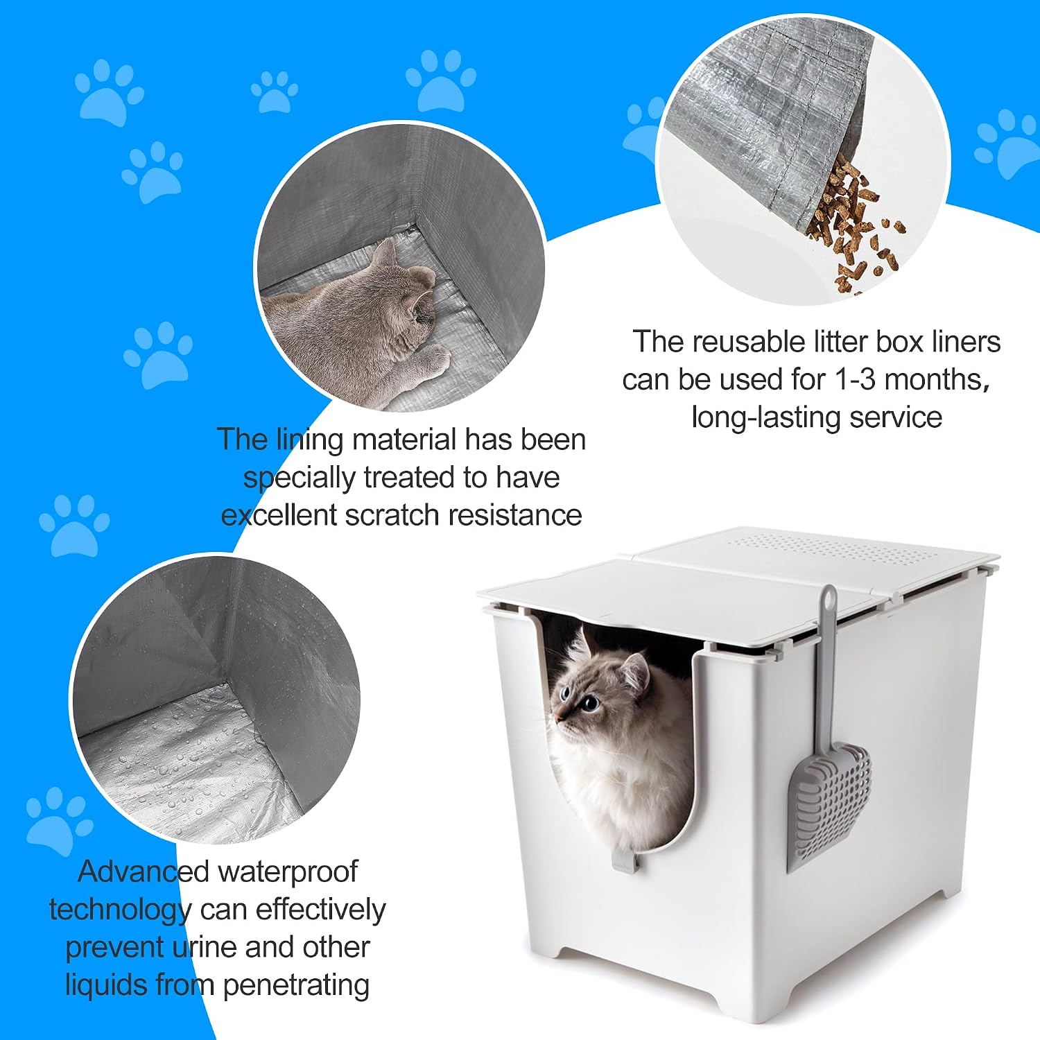 Detalle de EKEPIN タイプF 猫用トイレライナー 4枚入り・再利用可能、防水仕様と持ち手付き