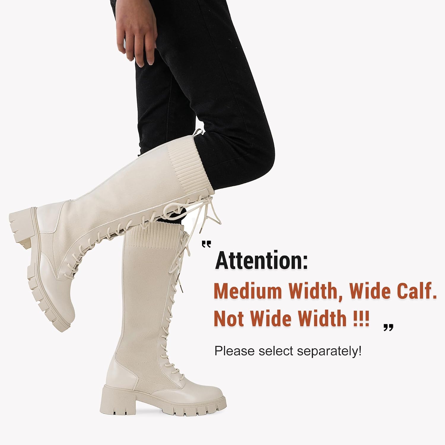 Detalle de Vepose CJY953 Women's Knee-High Combat Boots with Lace-Up Front and Chunky Platform