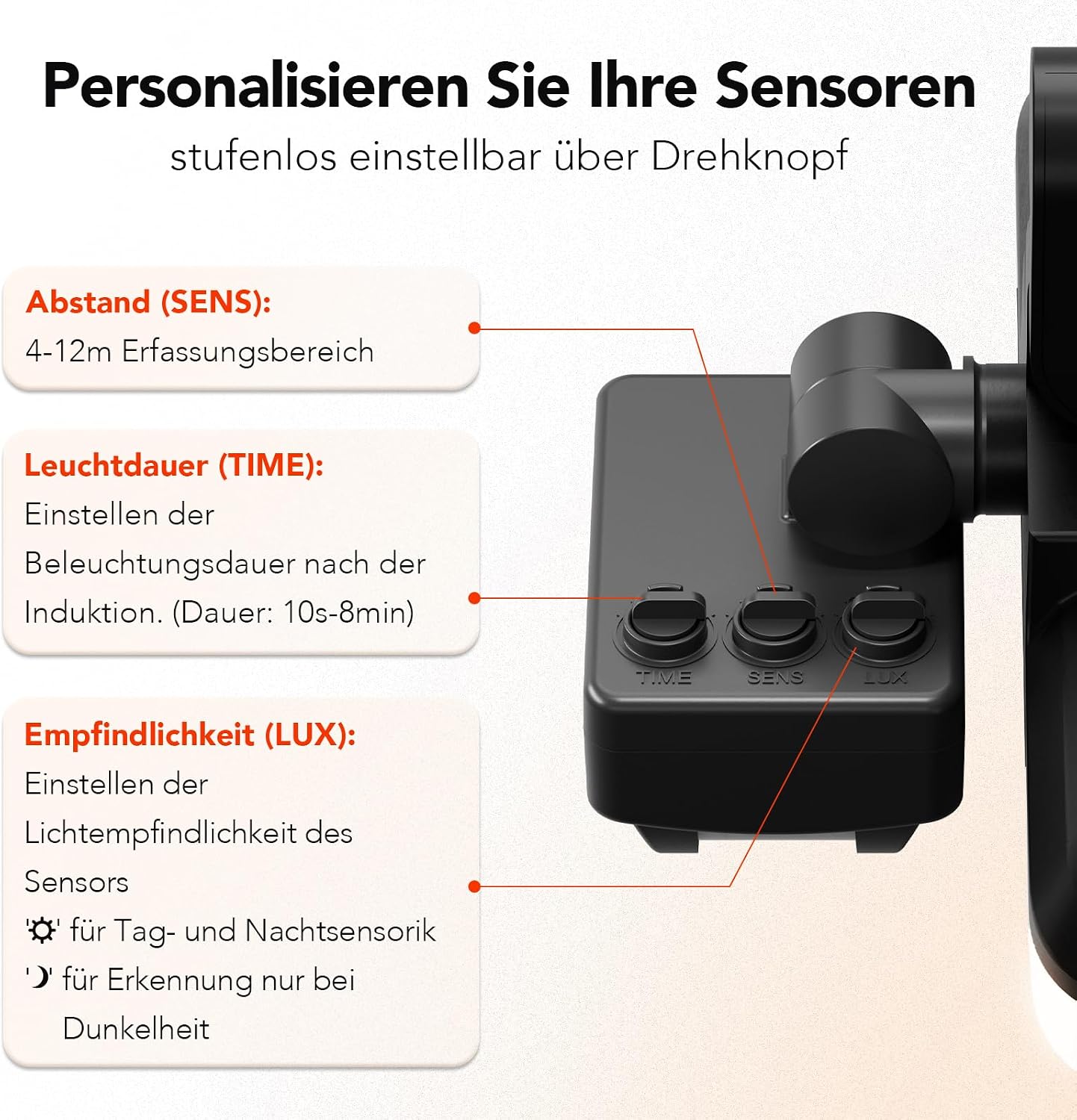 Detalle de OREiN LED-Strahler mit Bewegungsmelder für außen IP65, 24 W, 2800 lm – 3 Leuchtmodi & 2700/4000/6500 K