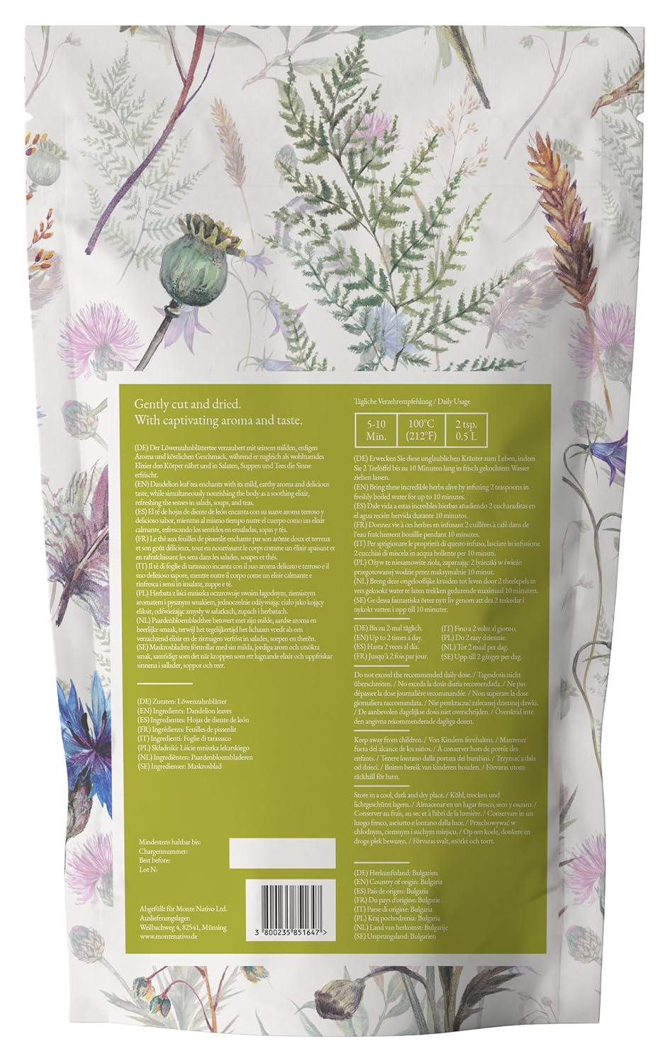 Detalle de Monte Nativo Löwenzahntee „Monte Nativo“ (300 g) – schonend getrocknete Löwenzahnblätter, 100% natürlich