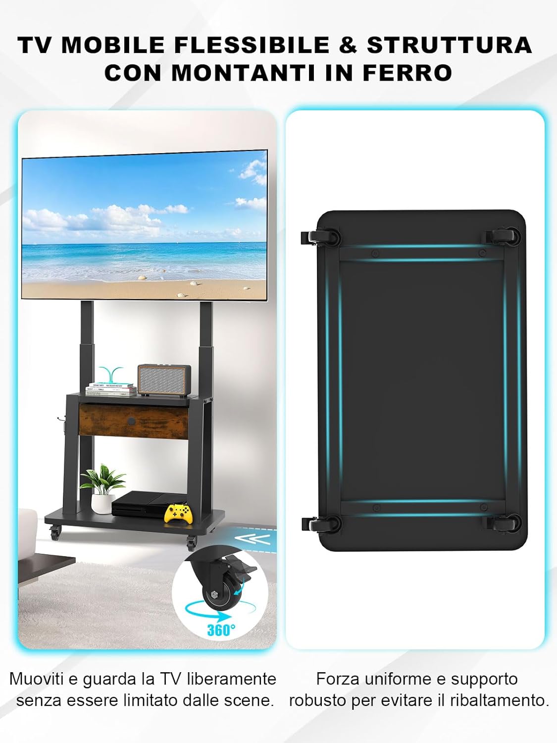 Thumbnail 4 de Supporto TV mobile con cassetto in tessuto per Schermi da 32–75 pollici