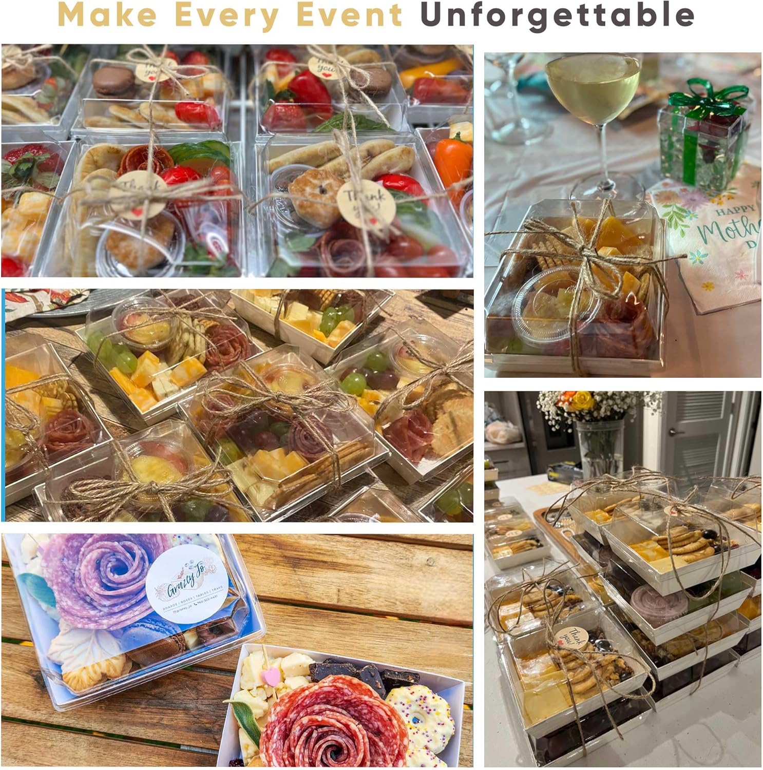 Detalle de Leafiew 50-Pack Small Charcuterie Boxes with Clear Lids (5-Inch) — To-Go Disposable Mini Food Containers, White