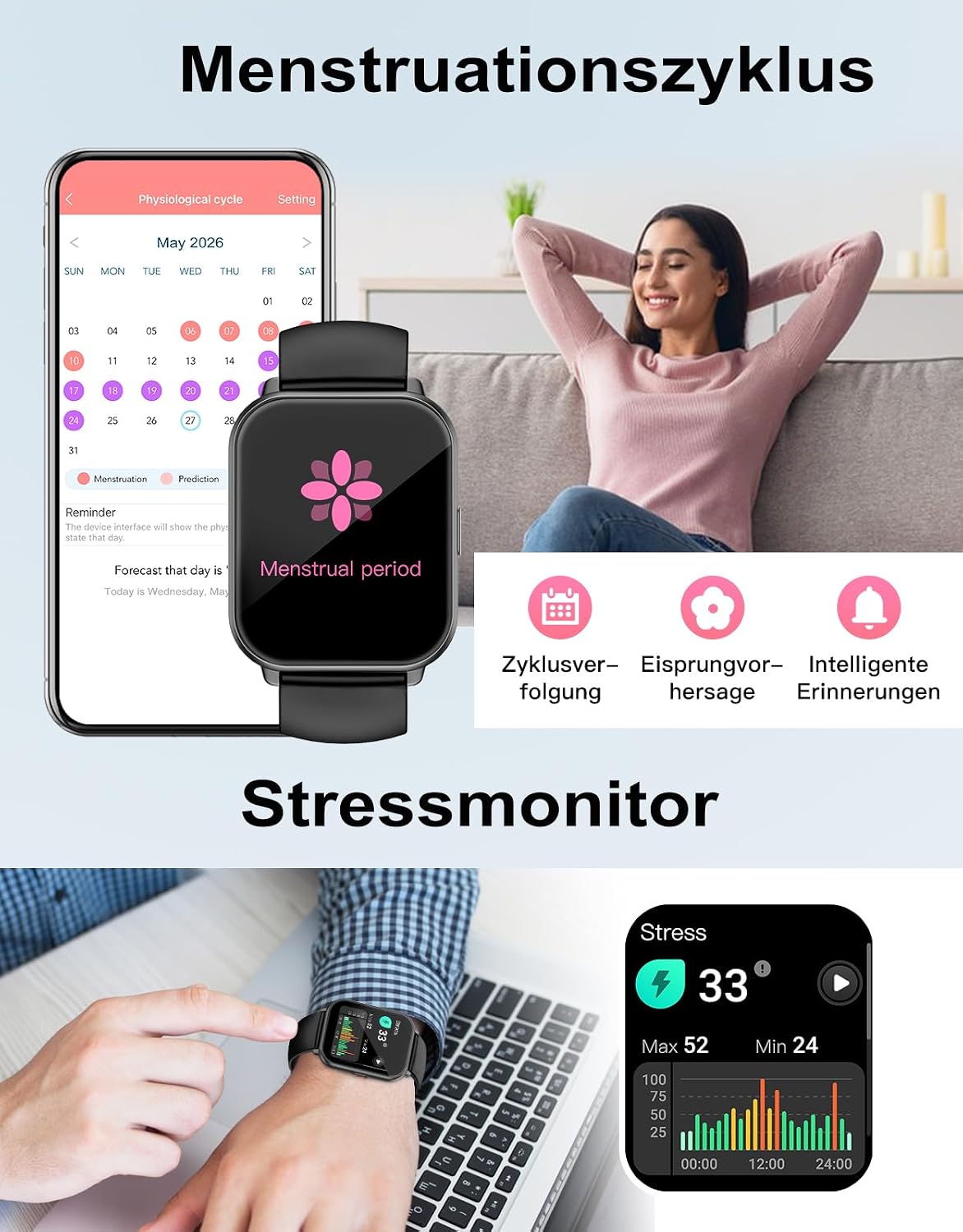 Thumbnail 4 de RUIMEN Smartwatch Fitnessuhr mit SpO2- und Pulsmessung