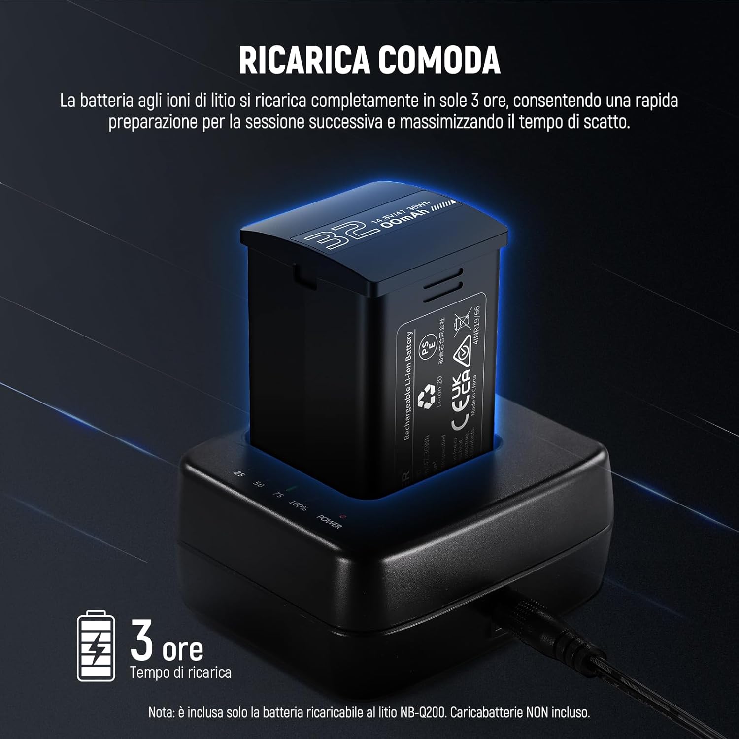 Thumbnail 3 de NEEWER batteria sostitutiva per Q200 2.4G (14,8V/3200mAh) per flash stroboscopico