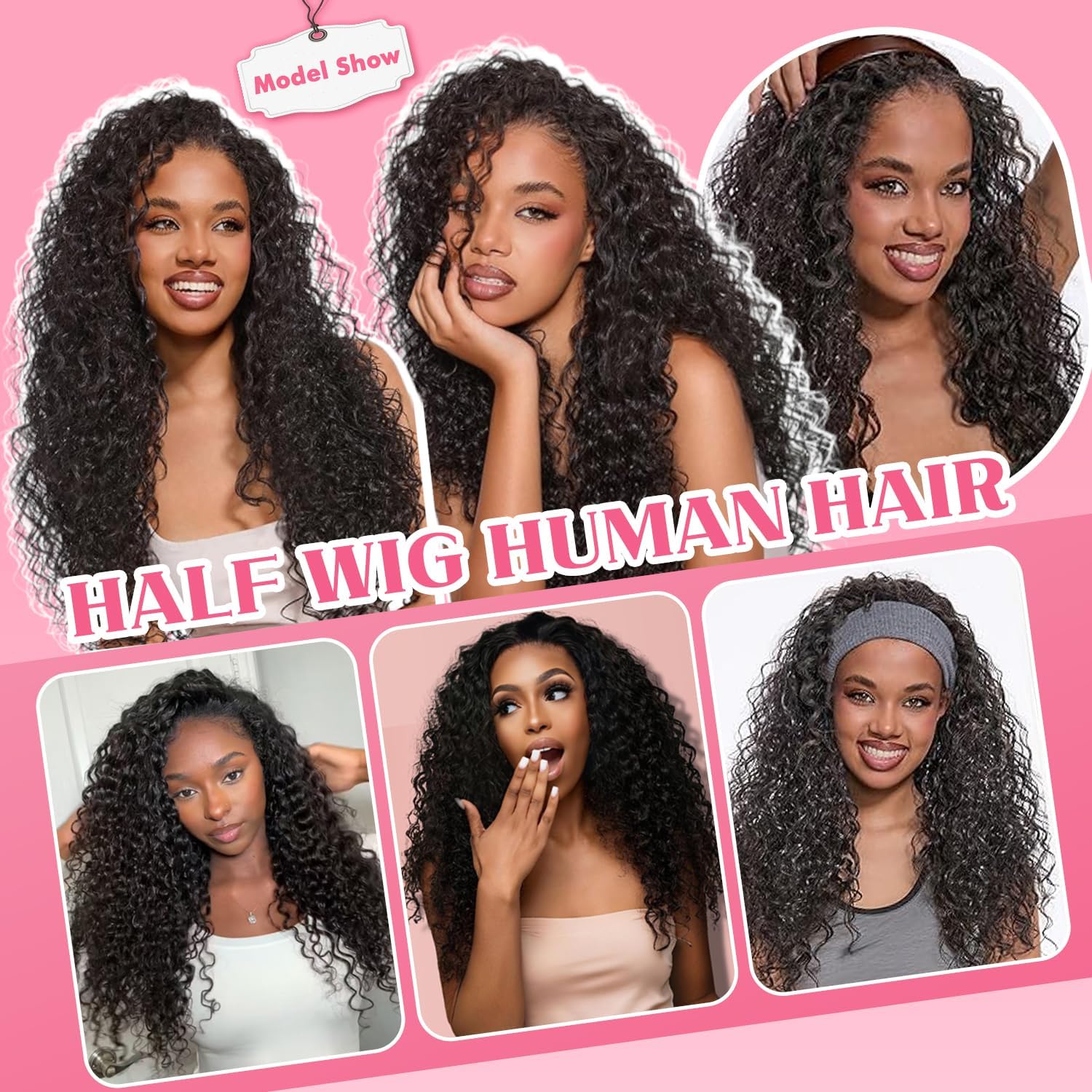 Thumbnail 6 de WENYAN Deep Wave halvperuk i människohår, 12 tum, 180 % täthet