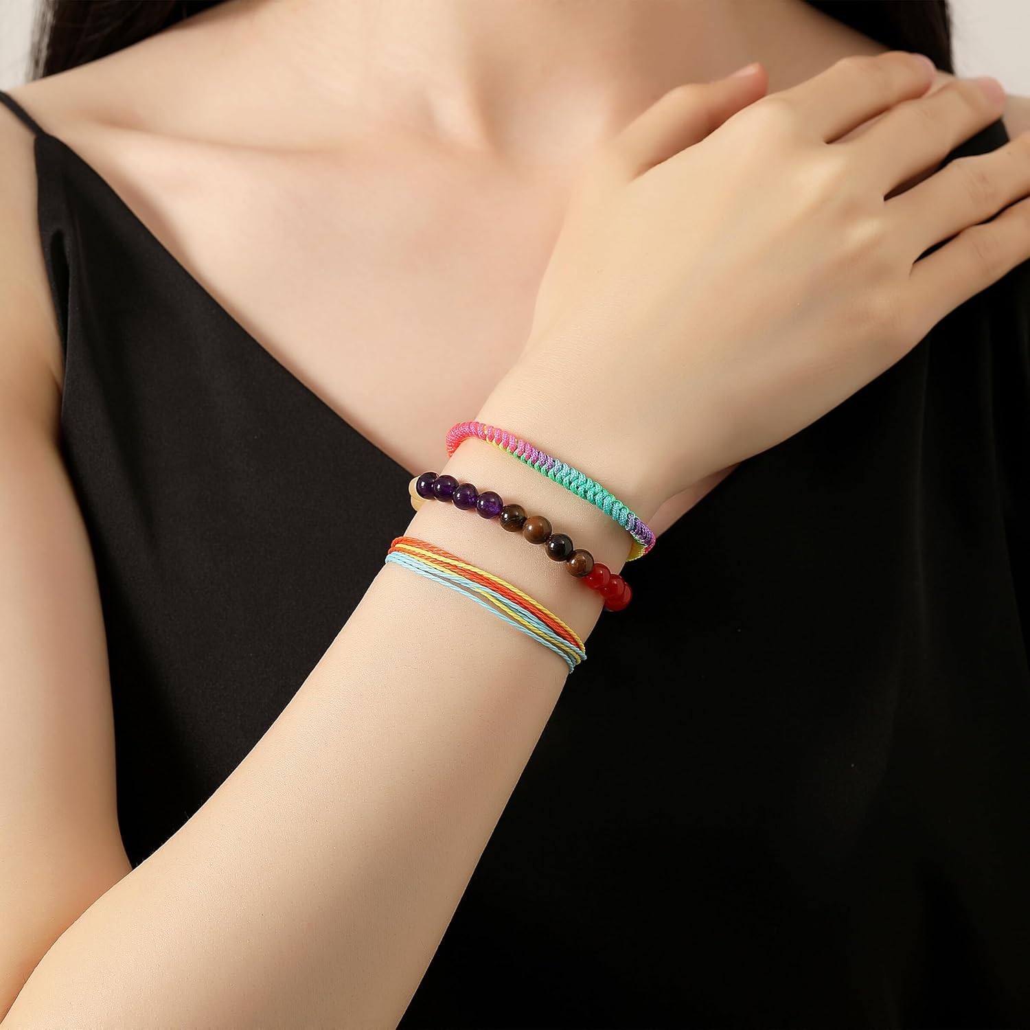Thumbnail 3 de XIANNVXI 3-pack handmade chakra healing bracelets set (6mm crystal, adjustable braided rope)