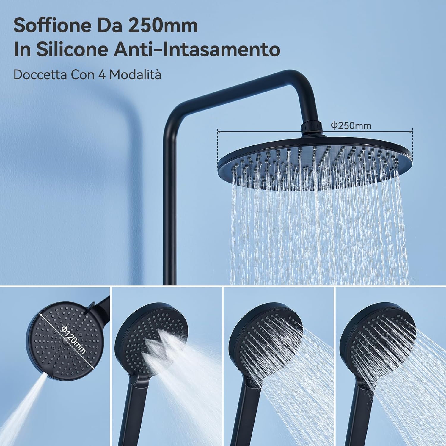 Thumbnail 3 de Auralum Colonna Doccia senza Miscelatore: set doccia con soffione da 25 cm, doccetta 4 getti e asta regolabile in acciaio inox - Nero