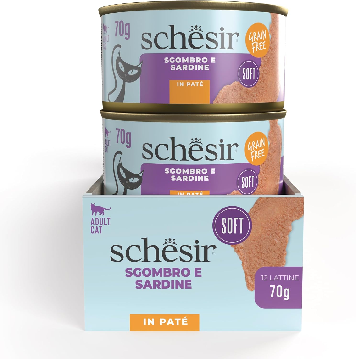 Detalle de Schesir Pâté de Maquereau et Sardines – Aliment Humide pour Chats, Recette Originale, 12 boîtes de 70 g