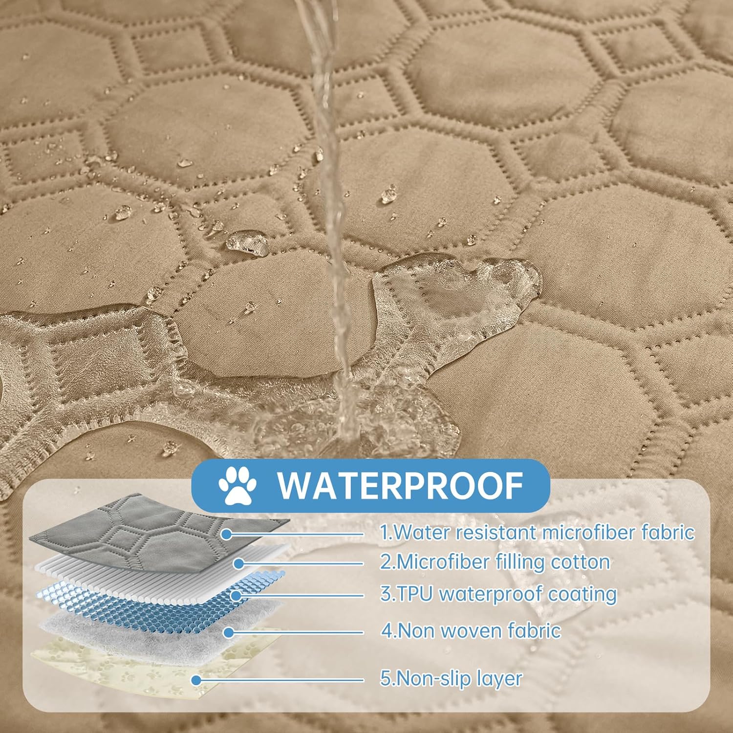 Thumbnail 1 de Guchuang Waterproof Dog Blanket (97×190 cm) – Anti-slip, washable sofa and bed cover in khaki