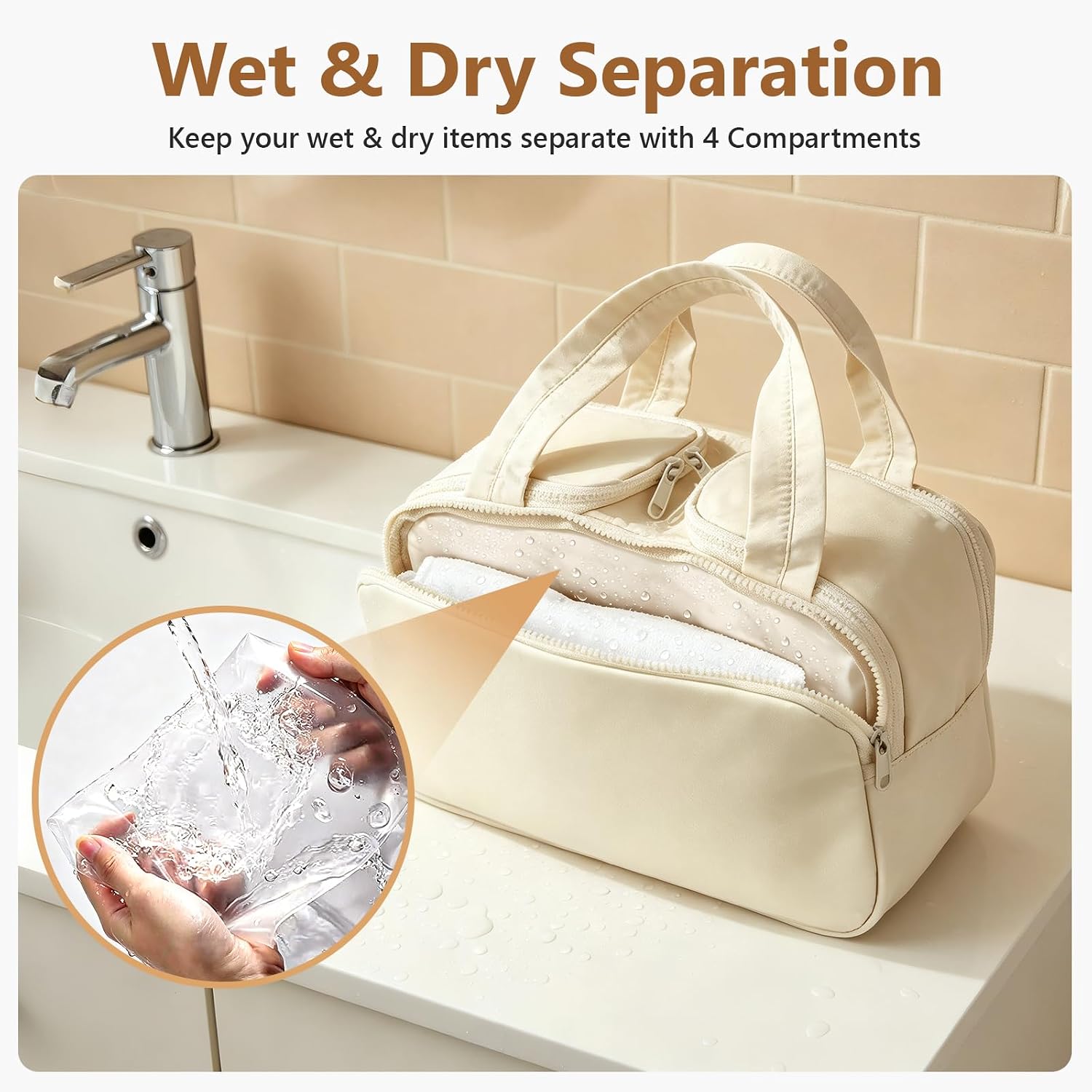 Thumbnail 4 de YooxArmor Large Capacity Travel Makeup Bag with Wet-Dry Separation – Beige
