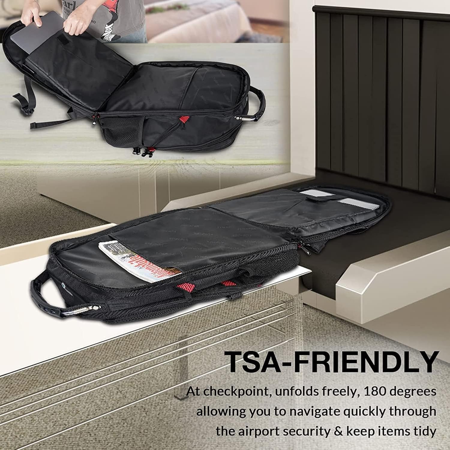 Detalle de MATEIN Groß Laptop-Rucksack für Herren bis 17 Zoll (17,3 Zoll), wasserdicht, TSA, Anti-Diebstahl – rot
